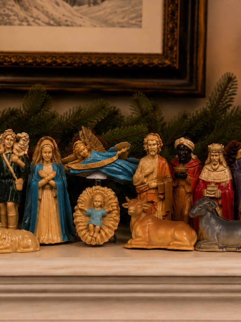Vintage Tree Trim Miniature Nativity Set 12 Pc Hong Kong Jay Norris Original Box